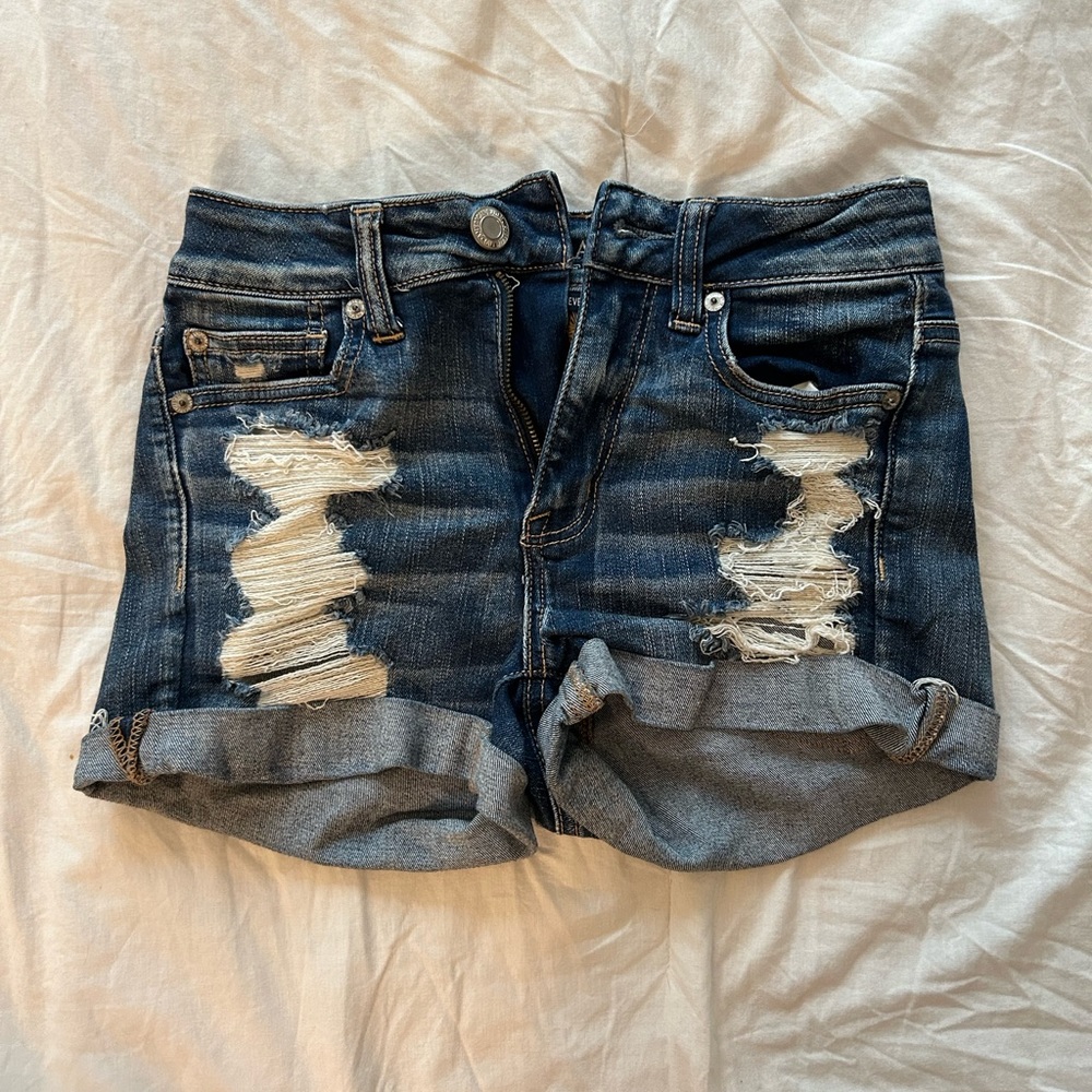 American Eagle medium/dark wash ripped shorts